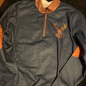 Navy and Orange Quarter-Zip Pullover with Deer Logo
